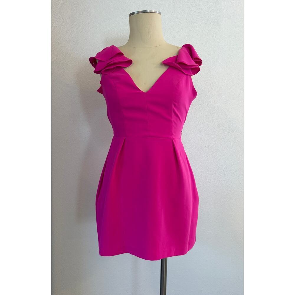Amanda Uprichard Hot Pink Ruffle Shoulder Cutout Dress Mini Cocktail Size S